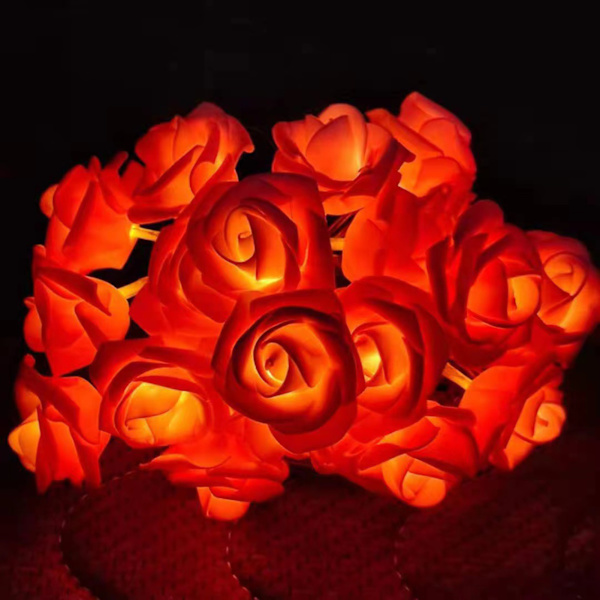 LED Rose Flower String Lights Romantisk Simulering Rose Flower Fairy Lights Batteridriven inomhus varm lampa Red 3m A
