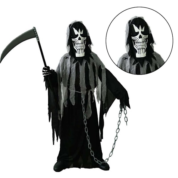 Halloween Grim-Reaper Cosplay Kostym för Pojkar Temafest Rollspel Kostym Rekvisita EE371 M
