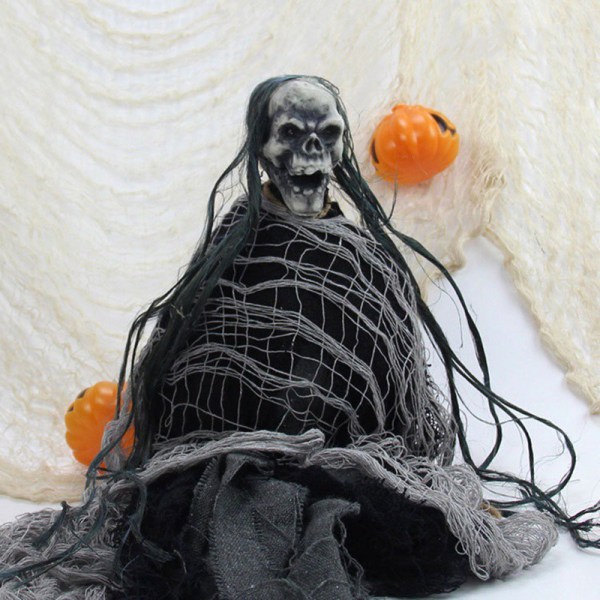 Halloween Dekoration Stort läskigt Mesh Dekorativt Spökhus Fönster Bord Dörr Nätgasväv För Fest Entré 76*400cm black