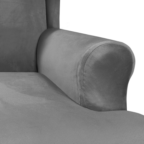 Hög elastisk mjuk mocka Wingback cover Halkfri enfärgad Stretch-skydd för sluttande arm King Back stol Coffee