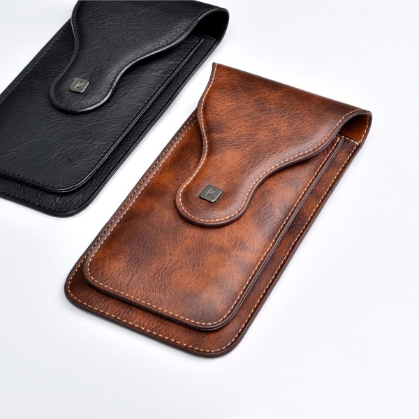 Herrkorthållare Läderplånbok telefonväska, bältesficka med cover, passar för 5,5'' telefon, presenter för män pappa farfar brun