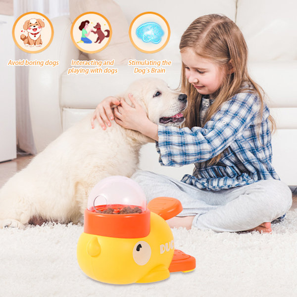 Smart Duck Automatisk Foderautomat til Kæledyr, Interaktiv Foderautomat Angstlindring Kat/Hund Legetøj med Godbidsdispenser & Langsom Foder Puzzle, 3 Låg Yellow