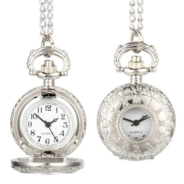 Retro Fickur Pocket Watch Halsband Kedja Klockor med Romerska Siffror och Nummer Visa Födelsedagspresenter Silver