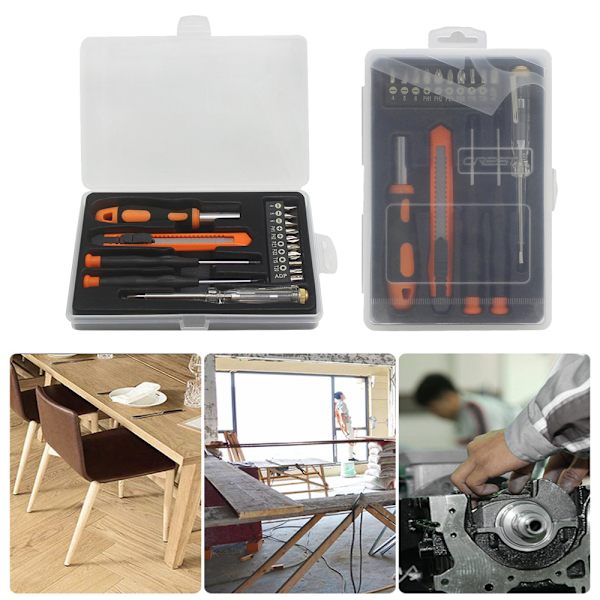 16 delar Home Kit Set Box Hushålls verktygslåda Set Daglig hushålls verktygslåda Linjal clearance