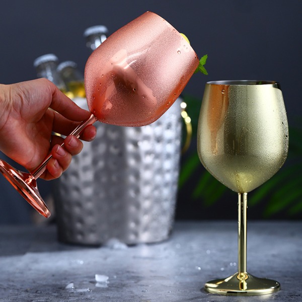 Rostfritt stål Champagnekopp Vinglas Cocktailglas Metall Vinglas Bar Restaurang Goblet Golden 500ml