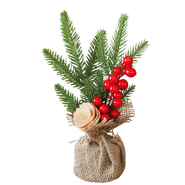 Mini julgran konstgjord Vacker miniatyr juldekoration för hem kök Desktop Red Fruit