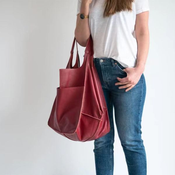 Stor Axelväska Läderväska Tote Bag Axelremsväska Dam Shoppingväska Väska Dam Red