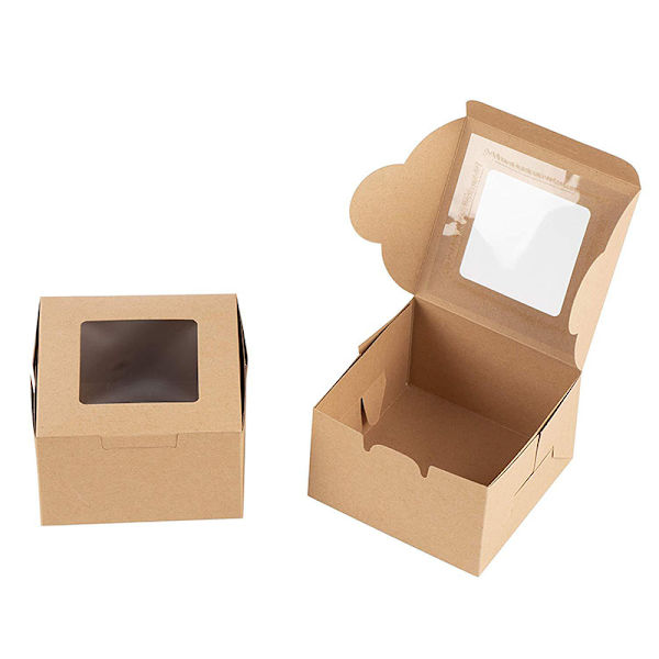 Äggula Tårta Förpackningslåda Fönster Kraftpapperslåda För Tårtmatsförpackning 6x6x2.5 Inches