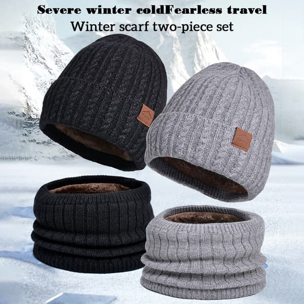 Stickad mössa för herr Halsdukshandskar Tredelat set Comfy Keep Warm Kalltät mössa för vintern Dagligt slit deep cerulean Two piece