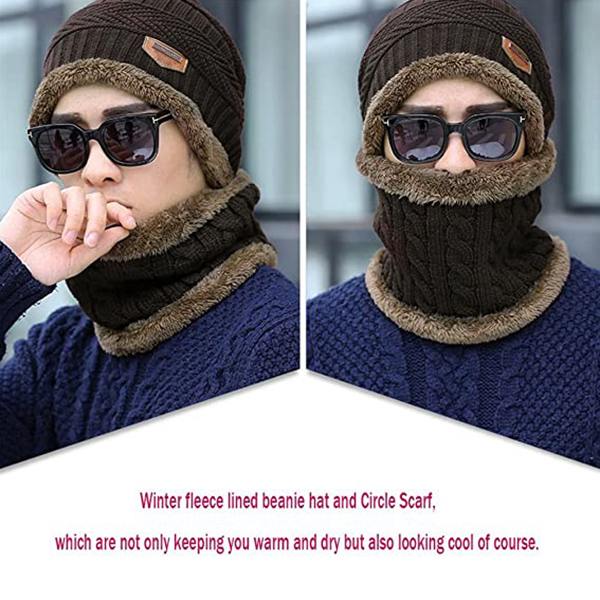 Vinter varm mössa Halsdukshandskar set Unisex vinter varm stickad mössa Halshandske för män kvinnor Brown Two piece Suit