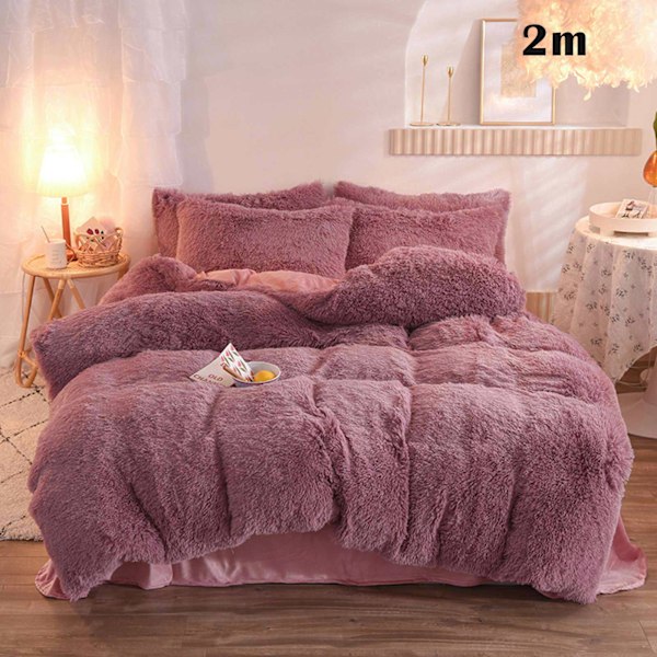 4 st/ set Färgglada fluffiga sängkläder Set Långt plysch cover Lakan Örngott Set Pale Mauve 2M