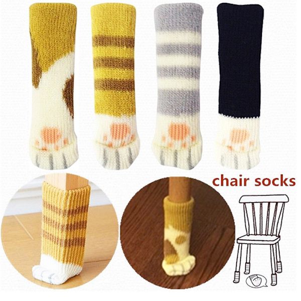 16 st stolstrumpor bordsmöbler och golvskyddsben Skyddsöverdrag med söta katttassarmönster Yellow Pattern 16pcs