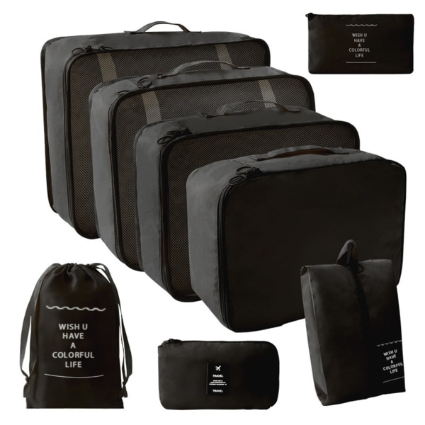 8-delads enkel bagageväska Set Utrymmesbesparande reseavslutningsväska för utomhusresor Black