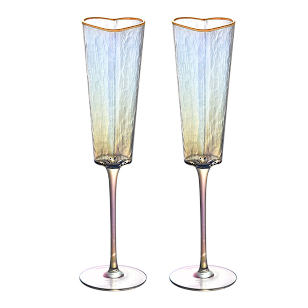 Guldkantad hjärtformad Champagne Flöjter Bägare Slitstarkt vin dricksglas för bröllopsfest 2pcs