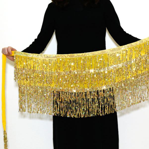 Dam Magdans Paljett Hip Scarf Boho Style Party Kostym För Dansfester Yellow