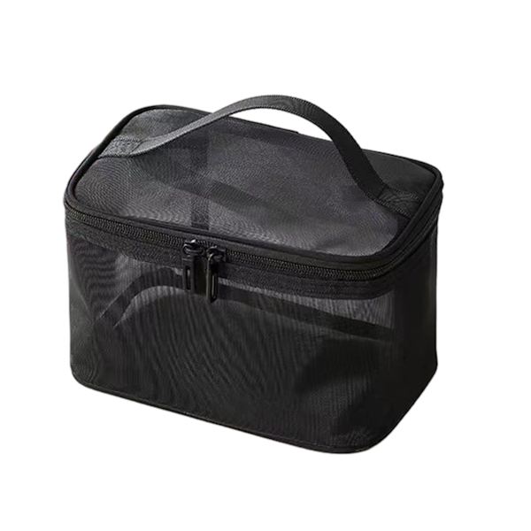 Bärbar Mesh Rese Kosmetisk Förvaringsväska Stor Kapacitet Lätt Toalettväska För Hem Hotell Makeup Black