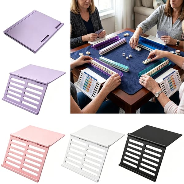 Mahjong kortholder til bord under måtte, skydestativ, vinklet visning, foldbart design A White