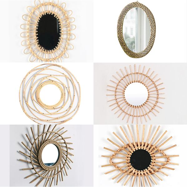 Handgjord stickningsspegel med flätad bindram Boho-stil dekorativ konst hemprydnad P