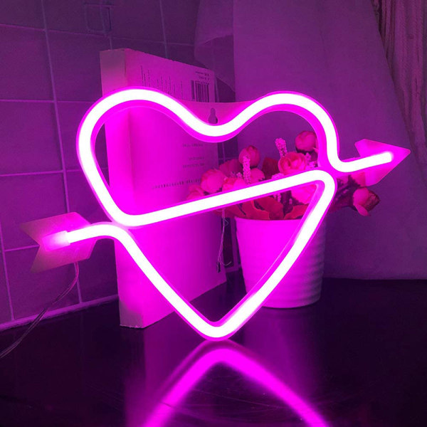 Hjärtformade neonskyltar USB/ batteridriven akrylväggdekor Dekorativ hematmosfär LED nattlampor för tjejer