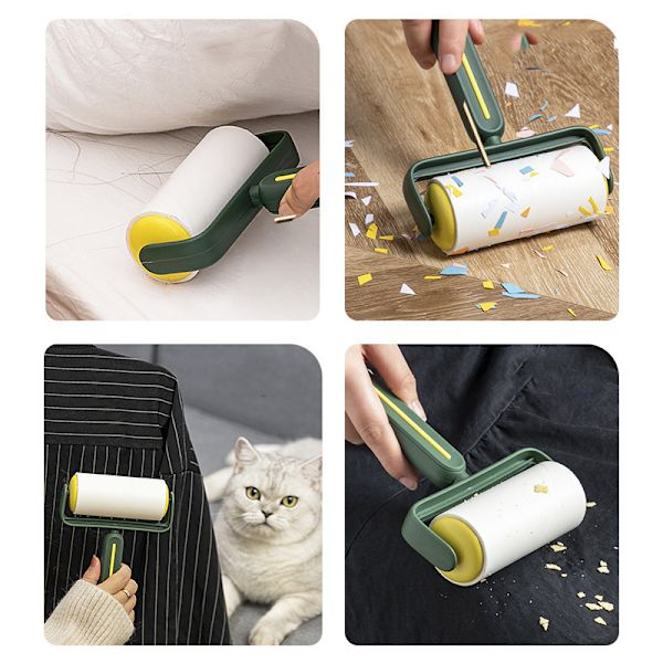 Sticky Lint Roller Fluff Cleaner Remover med cover avdragbar smutsdekal Rengöringstillbehör för kläder soffa husdjurshår Green