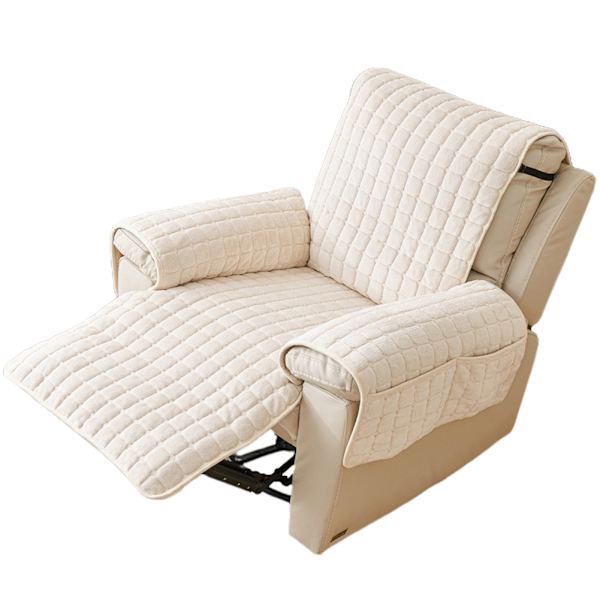 Quiltad stretchreclinerskydd Komfort Vattentät Möbelskydd Med Förvaringsfickor Soffa Skydd För Hem Beige 53 * 190cm