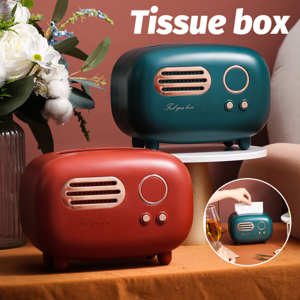 Retro Radio Shape Tissue Box Praktisk Söt Tissue Dispenser för hemmakontoret L Green