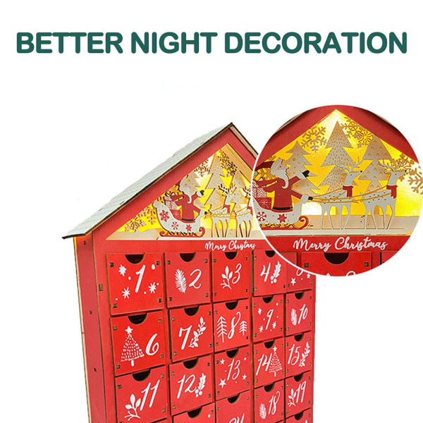 24 dagars röd färg trä julnedräkningskalender Personligt dekorativt hantverk för vardagsrummet i sovrummet Red