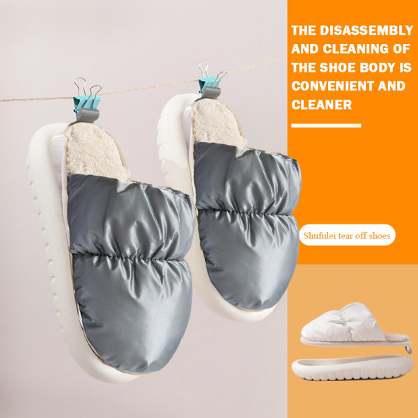Avtagbar Tvättbar plyschtoffel för män Comfy Thicken Thermal Shoes for Indoor Home Black 40 41