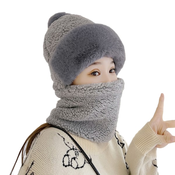 Enfärgad Beanies Hat Scarf Set för höst och vinter Mjuk kalltäta mångsidiga hattar för kallt väder Grey