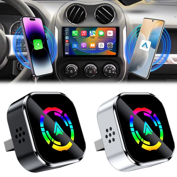 Trådløs Carplays-adapter til Iphone/Androids 2 I 1 Androids Auto Trådløs Adapter Hurtig Stabil Forbindelse Silver