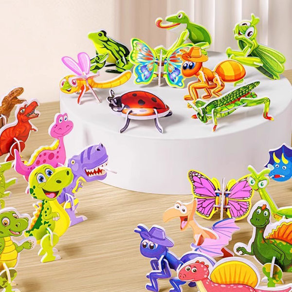 3D tecknad papper pussel leksak för barn Tidiga pedagogiska pussel Leksaker Present till barnens dag Dinosaurs