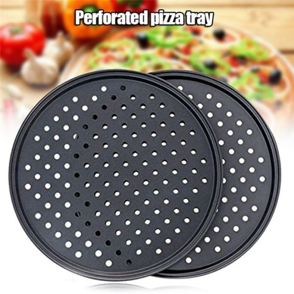 Pizzapanna Non-Stick Kolstål Med Hål Rund Bakplåt För Hem Kök Dont Punch 32cm