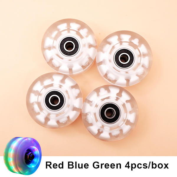 4st slitstarka lysande rullskridskohjul med lager lämpliga för dubbelradsskridskoåkning och skateboard Red Light Wheel