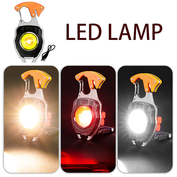 Cobs Nøgleringslys Multifunktionel Mini LED Lommelygte Nødlys med Oplukker til Udendørs Vandreture Orange