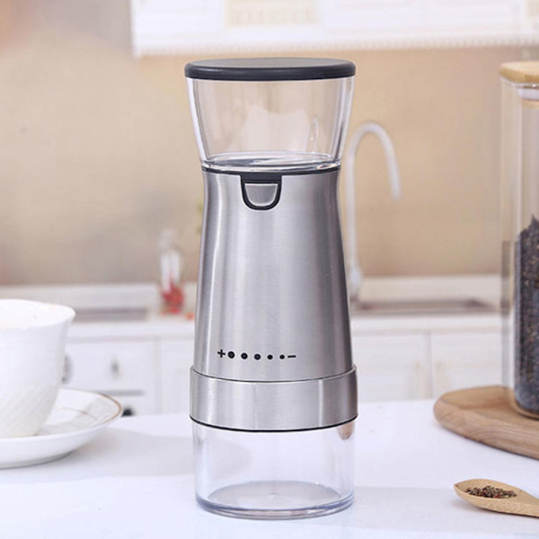 Elektrisk kaffekvarn Bärbar USB laddningsmaskin för kaffebönor med multi Silver