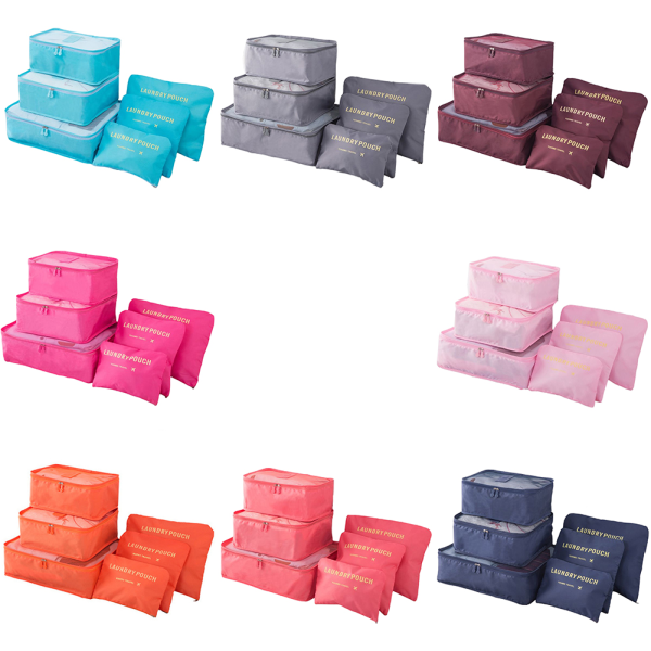 6 delar Bärbar Bagageförpackning Kuber Resväska Kläder Organiseringsväska Pink