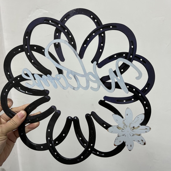 Välkomstskylt Blomformad hästsko metallprydnad för utomhusbruk inomhus Black 30cm
