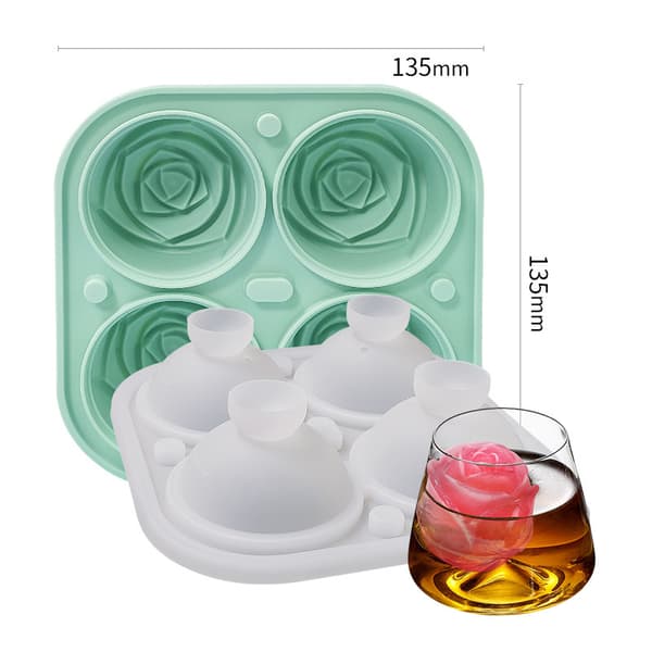Silikoniskuber Brickschabloner 4 hålrum Lättsläppande isschabloner Ice Rose Shape Maker för drycker Green