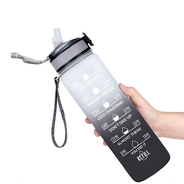1000ML vattenflaska med sugrör Utomhussportmugg med bärrem för utomhuscamping Black Or White