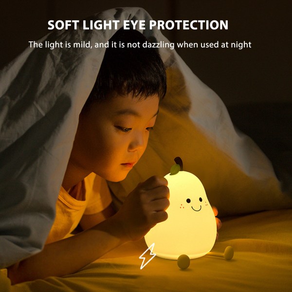 Smilepäronet Docka Nattlampa Barn Mini Silikon Bordslampa med Tryck På Kontroll och Timer
