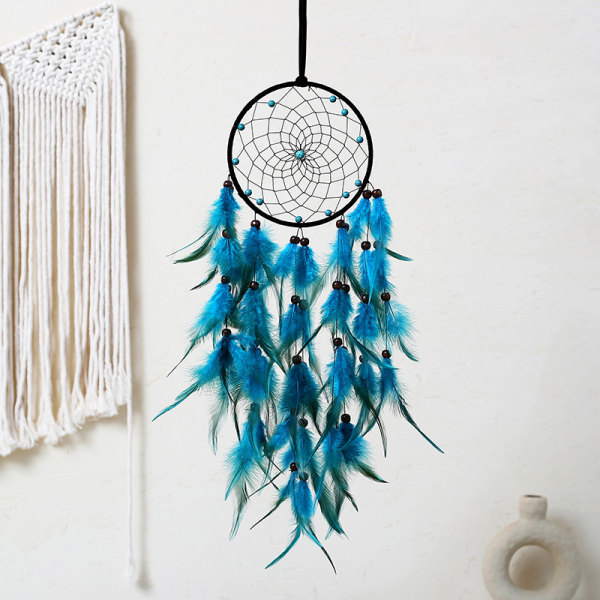 Blue Feathers Dream Catcher Vacker handgjord Makrame Dream Catcher för vägghängande dekor