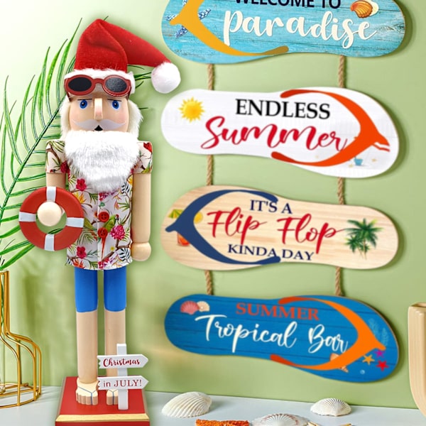 Beach Santa Wood Nötknäppare Stora unika dekorativa prydnader för festlig julbordsdekor Ll0045