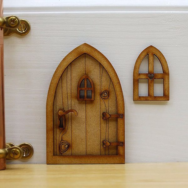 Fairy Dörr och Fönster Set För Träd Miniatyr Trä Fairy Pixie Trädgård Utomhusdekor för Hem Barn 3