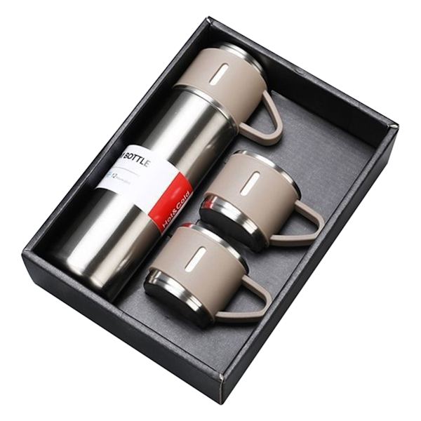 Vakuumkolvset med lock, återanvändbar läcksäker rostfri stålvattenflaska presenter set Silver