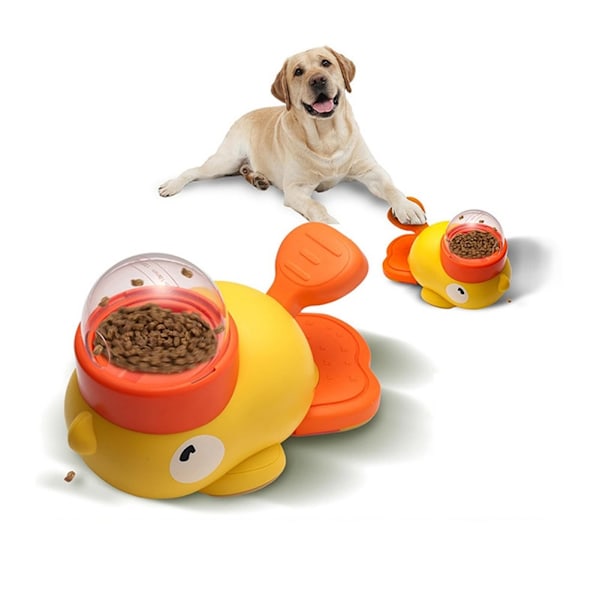 Smart Duck Automatisk Foderautomat til Kæledyr, Interaktiv Foderautomat Angstlindring Kat/Hund Legetøj med Godbidsdispenser & Langsom Foder Puzzle, 3 Låg Yellow