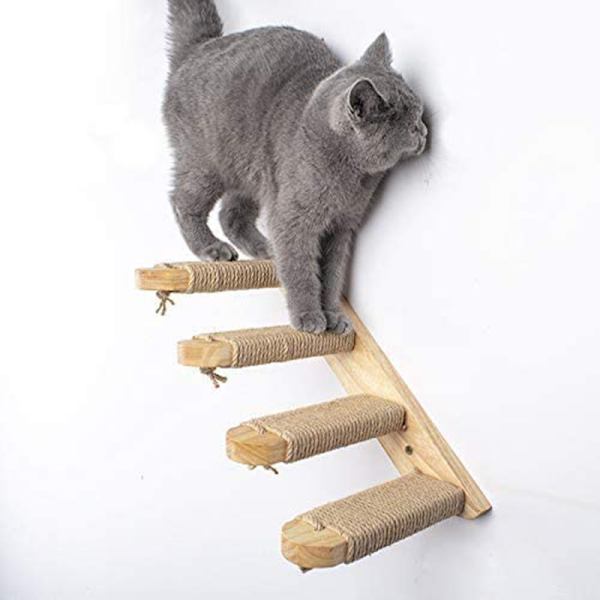 Katt klätterhylla Trä Väggmonterad Kattaktivitet Vägghyllor med lin som repar omslag 4 Abborre Kattunge Klätterare Towards The Left