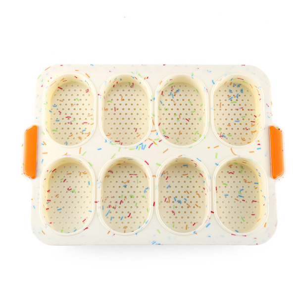 Silikonbullebrödform 8 celler mjuk nonstick franskbrödsform Perforerad limpa stenciler bricka för DIY-bakning Multicolour