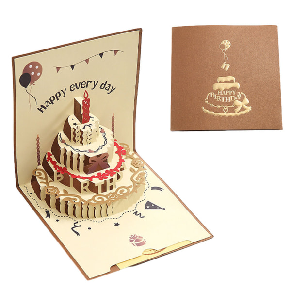 Födelsedag 3D gratulationskort Vikbart gratulationskort för födelsedag Brown