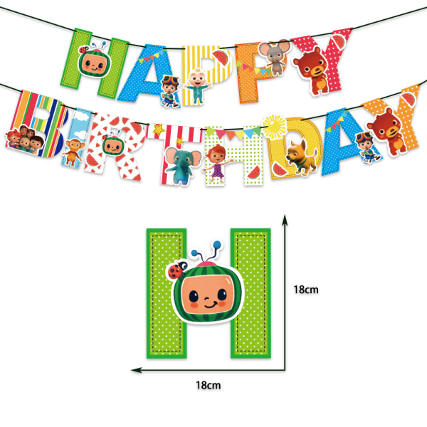 【Festtid】Cocomelon-tema Födelsedagsfest behöver dekoration Set för barn Pojke Flickor Present Grattis på födelsedagen Banners Tårtdekorationstillbehör Cocomelon 24 Balloon