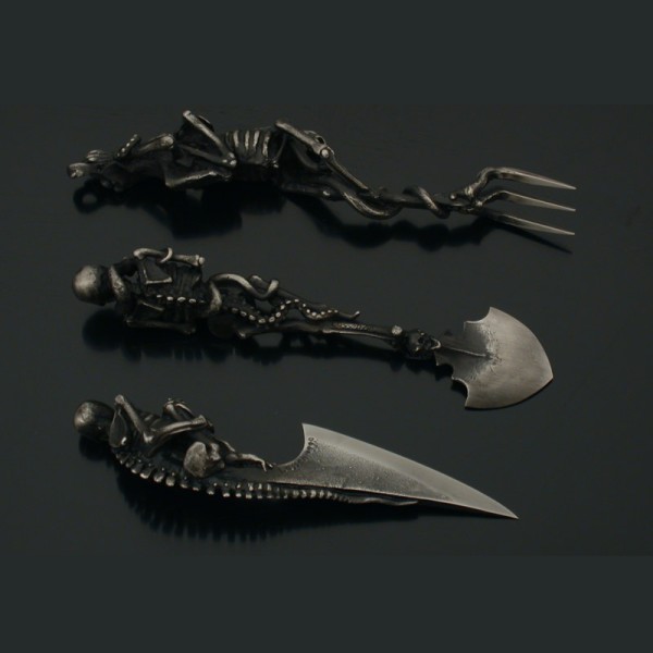 Halloween gåva skelett bestick set metall porslin Holiday Party Desktop dekoration Silver